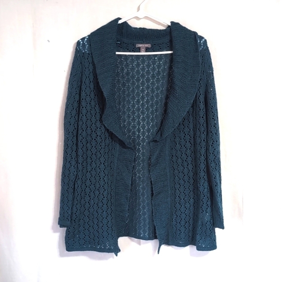 Apt. 9 Sweaters - Apt 9 Teal Wool Blend Open Front Loose Knit Cardigan Size Petite Medium